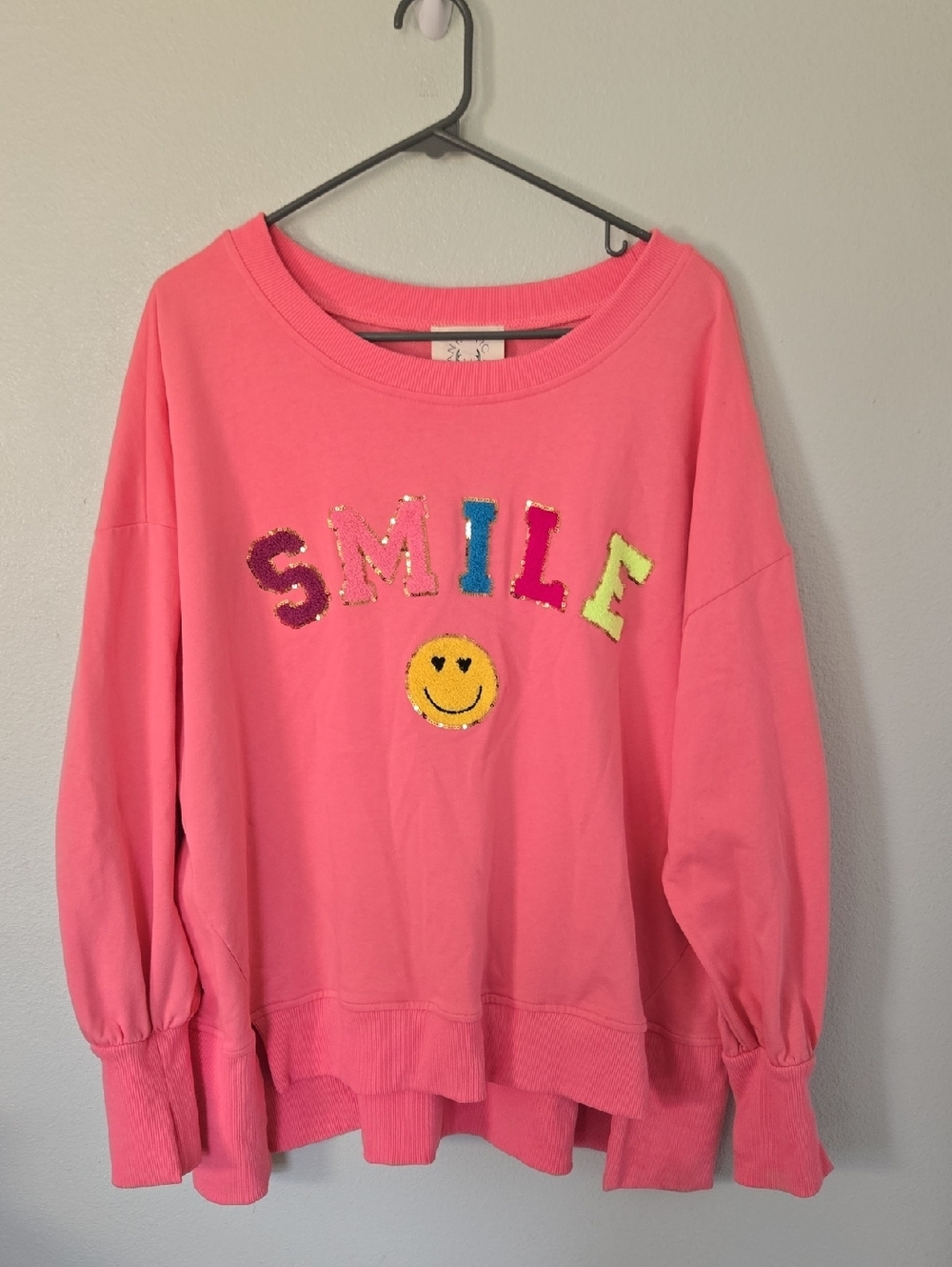 Fantastic Fawn | Bright Pink Smile Oversized Sweatshirt Size Small